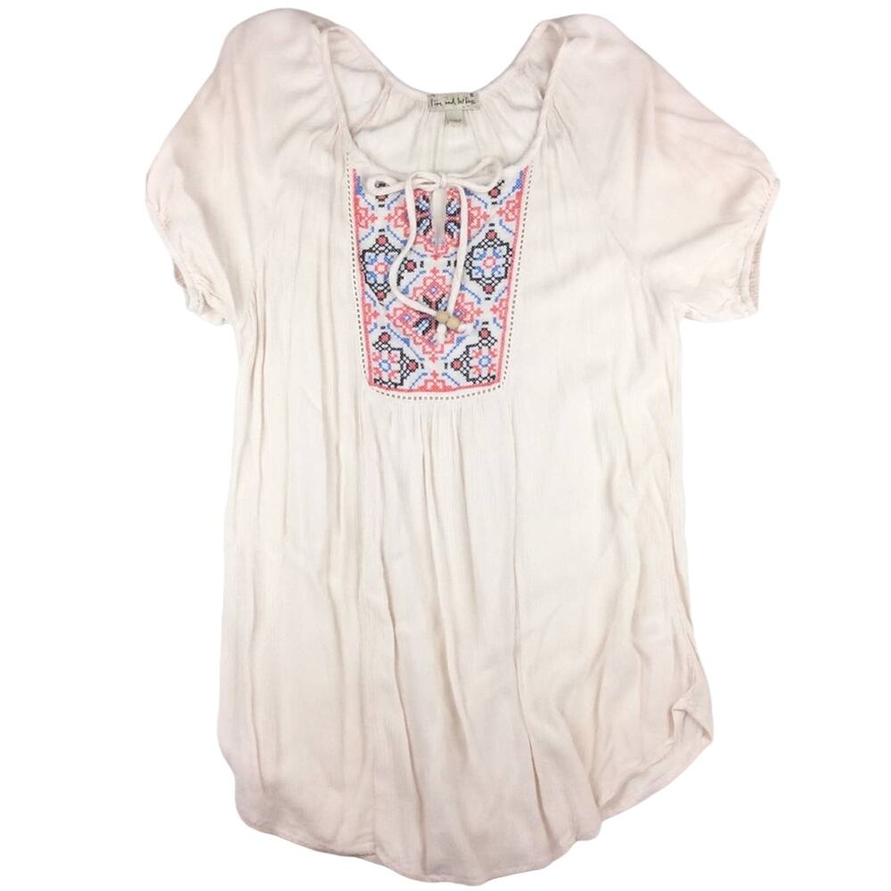 Anthropologie Live and Let Live Cream Embroidered Dress
